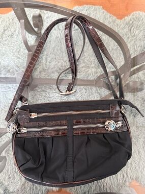 Black Croc-Trim Crossbody Bag with Silver Hardware